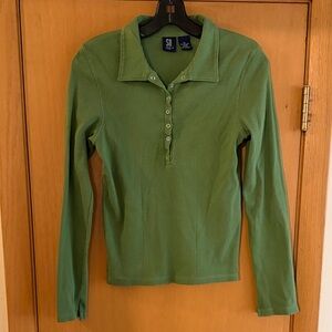 SO… Y2K Vintage Ribbed Snap Henley Polo Shirt Fitted Green Size XL